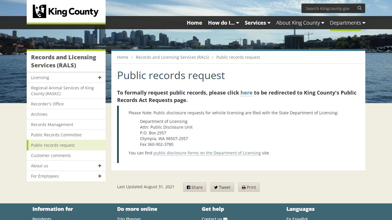 Public records request - King County - King County, Washington